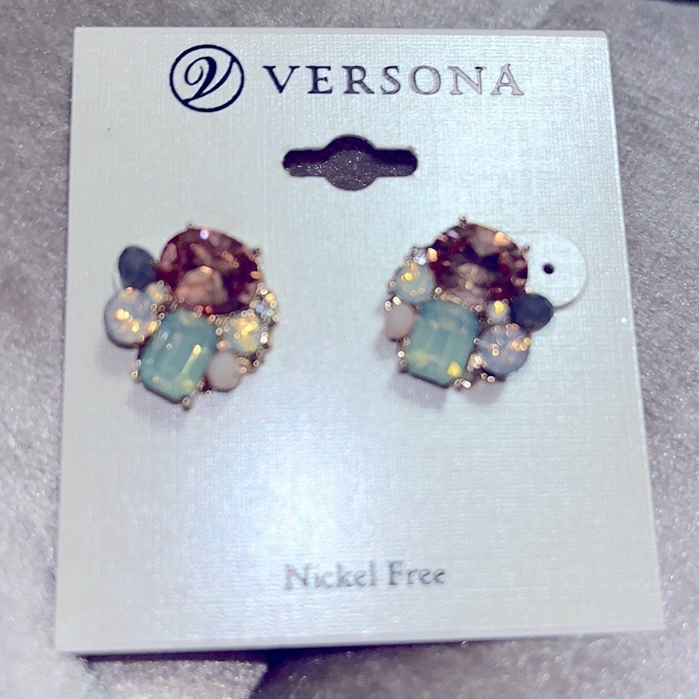 Versona post earrings, rose crystal, other stones, new